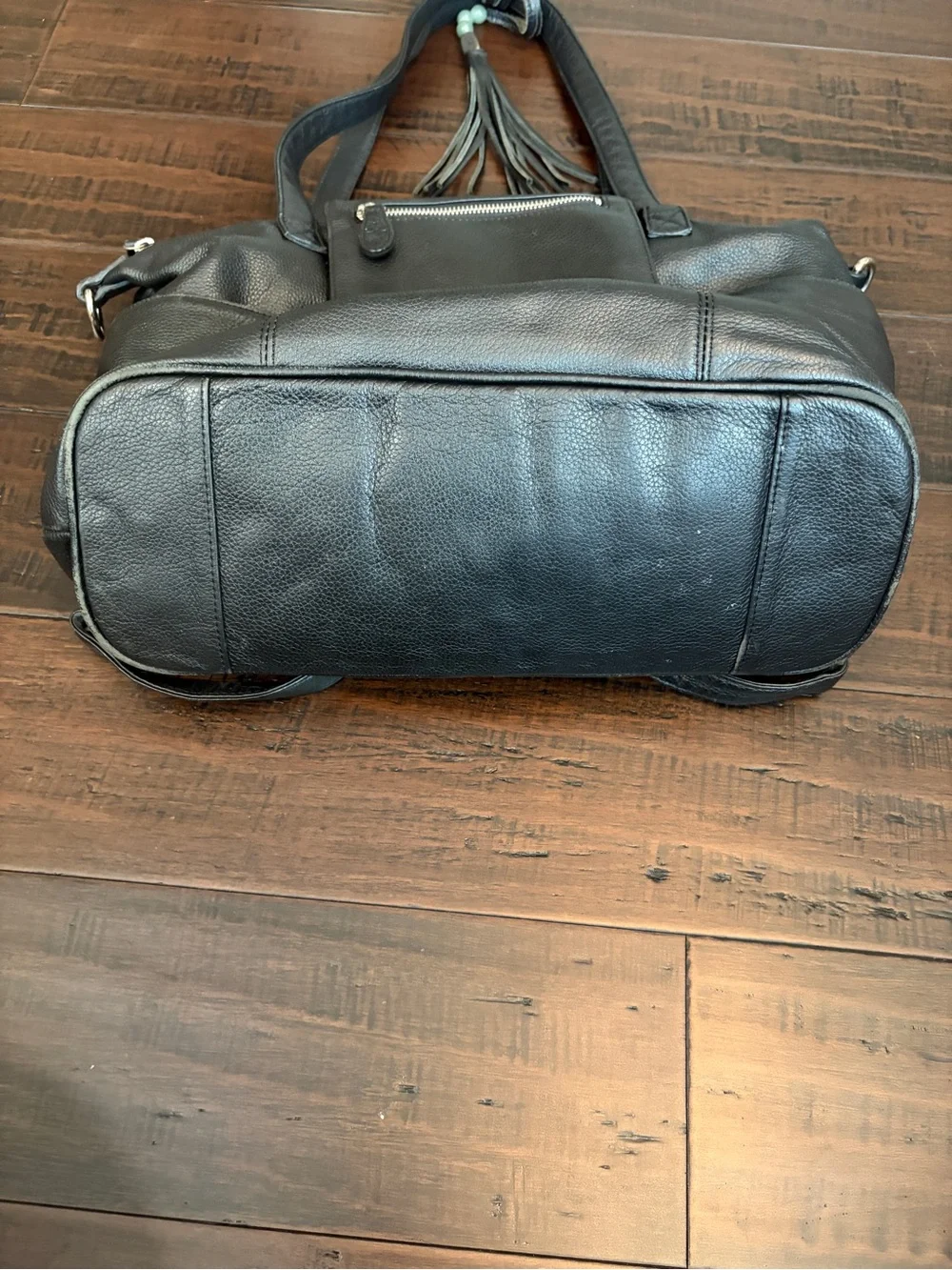 Lily Jade backpack Black Leather Tote with Front Flap Pocket and Tassel luxury - Picture 3 of 10